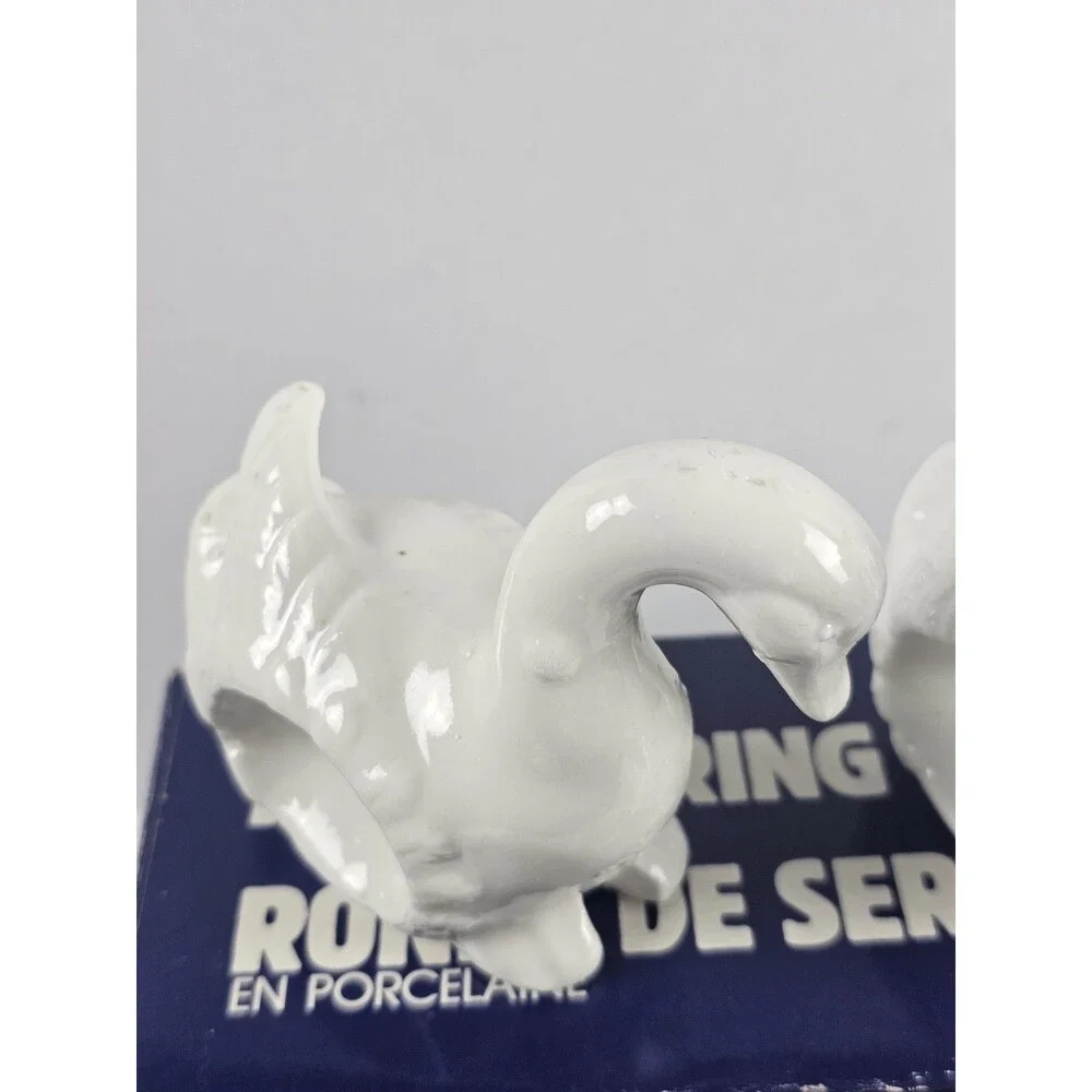 White Duck Goose Swan Porcelain Napkin Rings Holders Vintage set of 4